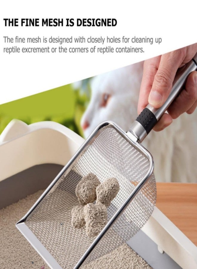 سكويشي مجرفة فضلات القطط، مجرفة فضلات قطط من الفولاذ المقاوم للصدأ للقطط والحيوانات الأليفة الصغيرة، أداة متينة لإزالة الفضلات بمقبض مريح، سهلة التنظيف لفضلات القطط وأحواض الزواحف. - Image 5